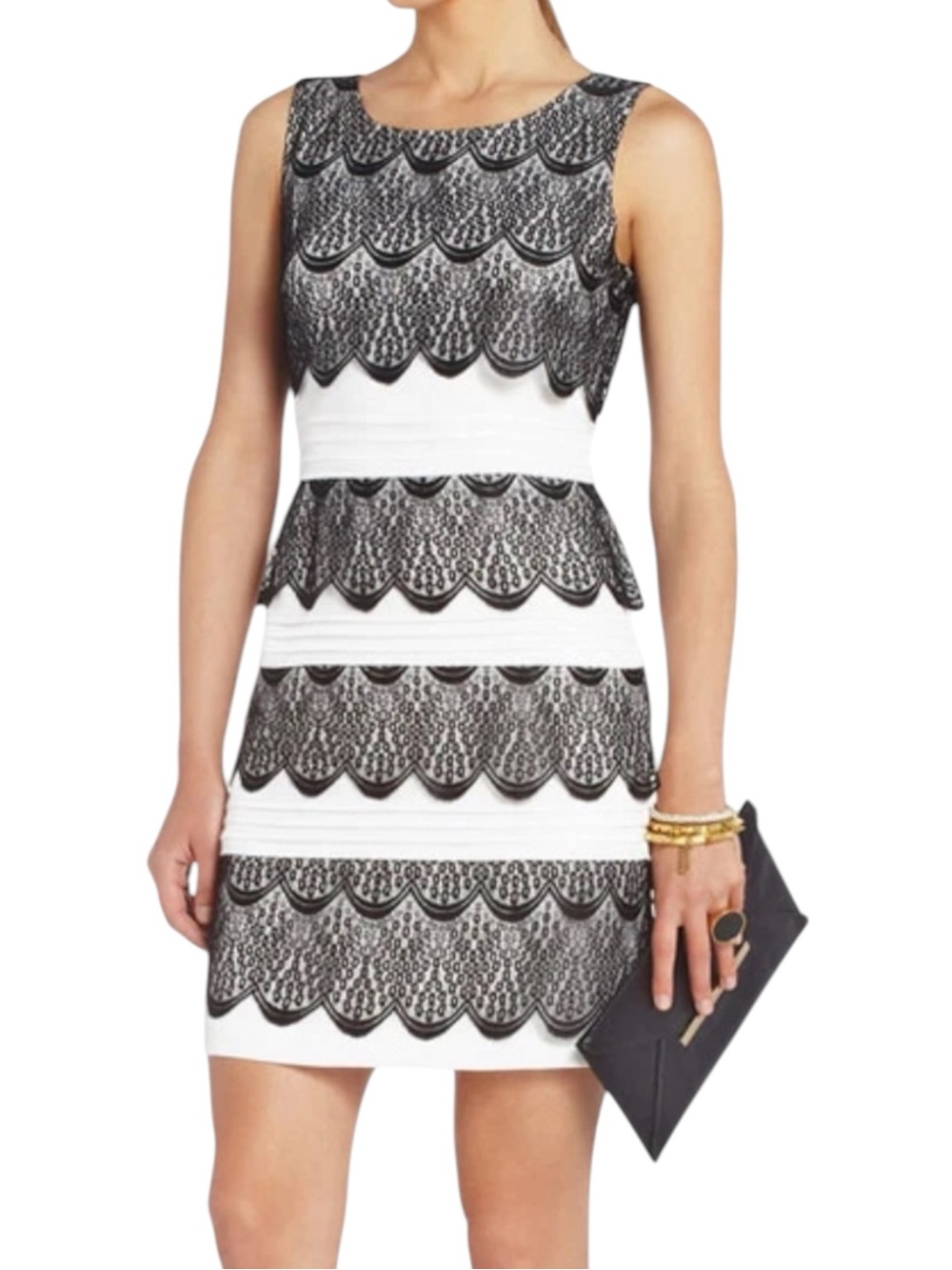 BCBG MAX AZRIA BLACK/WHITE LORENNA LACE SLEEVELESS DRESS SIZE 6 WEDDING CAREER